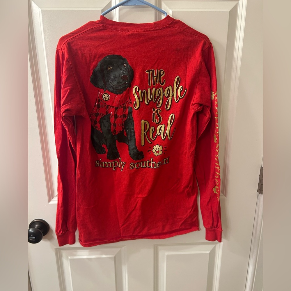 Simply Southern Red Long-Sleeve Tee with Black Lab Graphic Size Small